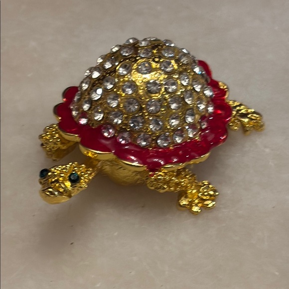 Other - Gold and Red Turtle trinket box with Crystals